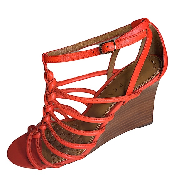 Ralph Lauren Cushion Soft Orange Wedge Sandals - Picture 1 of 7